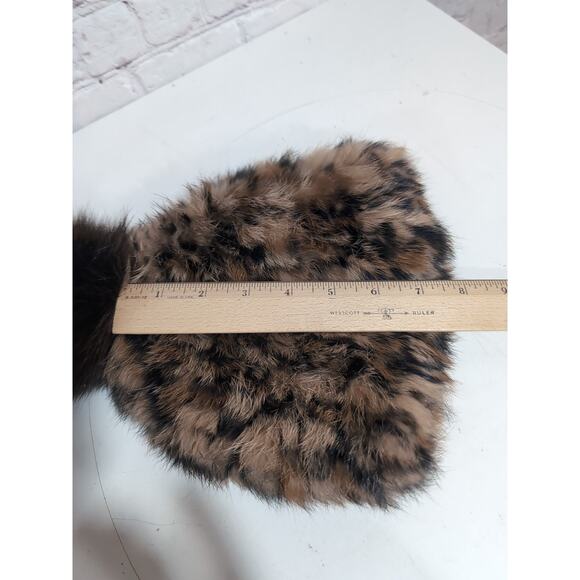Marcus Adler New York Genuine Rabbit Fur Cheetah Print With Fox Pom Hat - Picture 11 of 12
